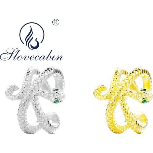 Slovecabin 925 Sterling Silver Green Zircon Eye Snake Clip Earring Single Sale For Women Party Punk Rock Animal Ear Cuff Jewelry
