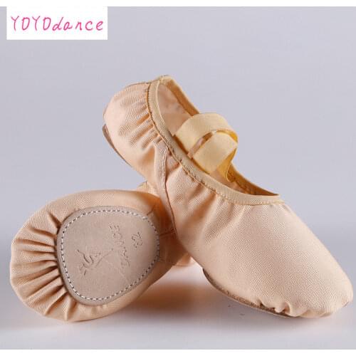 High Quality Ballet Flats Flesh Canvas Stretch Sweet Womens Flat Shoes for Dancers Childrens Practice Dance