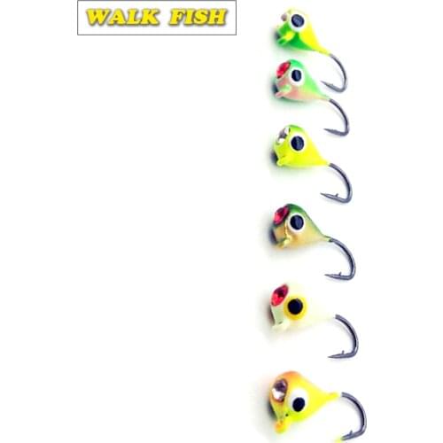 Walk Fish 6Pcs/Lot Winter Ice Fishing Hook Lure Mini Metal Bait Fish 15mm/1.1g Lead Head Hook Bait Jigging Fishing Tackle