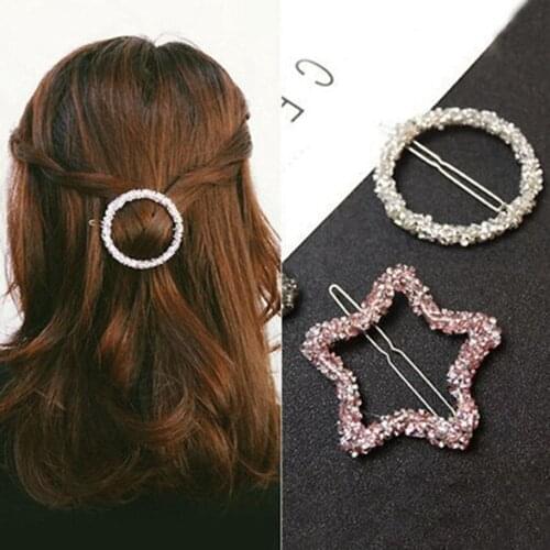 1 Pcs New Chic Crystal Rhinestones Hairpin Women Girls Fashion Star Triangle Round Shape Hair Clips Barrettes Hair Accessories