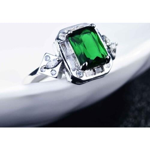 925 New Fashion Temperament Rectangular Emerald Tourmaline Adjustable Ring Inlaid Zircon For Women Exquisite Jewelry Wholesale
