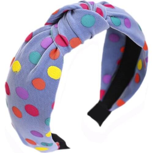 12pcs Colorful Wide Headband Kids Hair Ornaments Assorted Colors Dots Fabric Center Knotted Bow Hairbands for girls