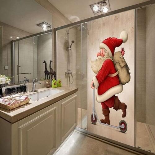 2pcs/set 77x200cm 3D Christmas Door Stickers Living Room Bedroom PVC Self Adhesive Wallpaper Home Decor Waterproof Mural Decal