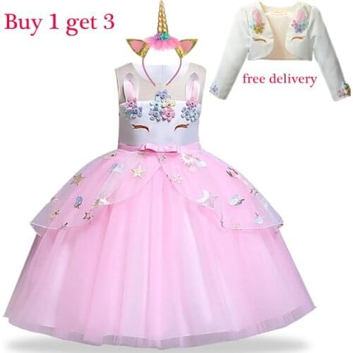 2021 New Kids Dresses For Girls Unicorn Party Princess Dresses Girls Costume Little Girl Wedding Dresses Fantasia Infant Dresses