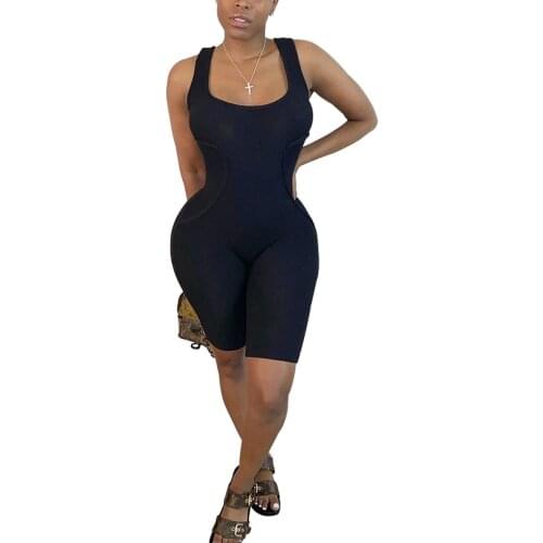 2021 Casual Summer Fitness Black Color Bodysuits Women Jumpsuits One Piece Short Jumpsuits and Rompers