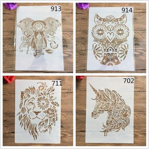 4pcs /set Animals A4 Decorative Stencils 29cm DIY Wall Painting Scrapbook Coloring Embossing Albumfor painting and decor