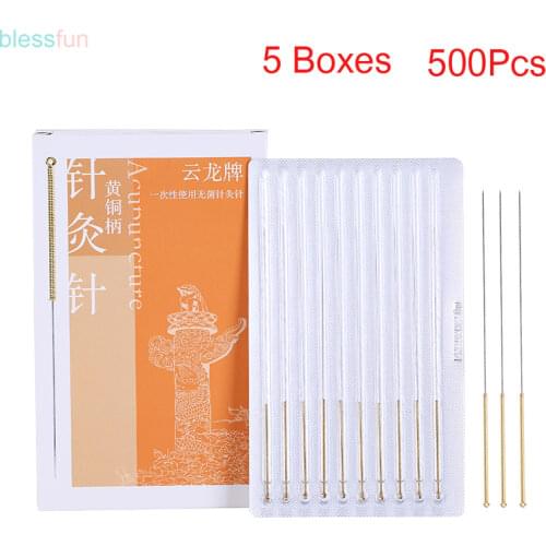 5boxes*100pcs disposable acupuncture needle Warm moxibustion needle Sterile needle beauty acupoint massage yellow copper handle