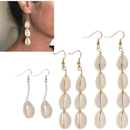Bohemian Natural Cowrie Shell Pendant Drop Earrings Beach Jewelry for Women Fashion Boho Earrings Accessorries Holiday Gift