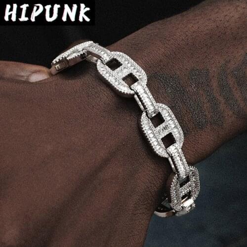 Micro Paved CZ Miami Link Bracelets Gold Color Hip Hop Cuban Hand Chain Rapper Jewelry For Man Women Gift