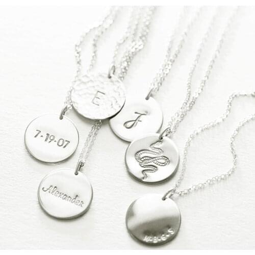 15mm Coin Pendant 925 Silver Necklace Custom Pattern Bijoux Collier Femme Kolye Collares Collane Jewelry Necklace for Women