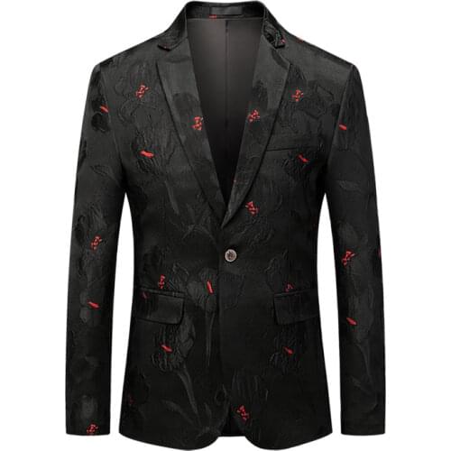 Black Mens Jackets Christmas Chinese Style Classic Flowers Pattern printed Blazer masculino slim fit 5XL 4XL #916
