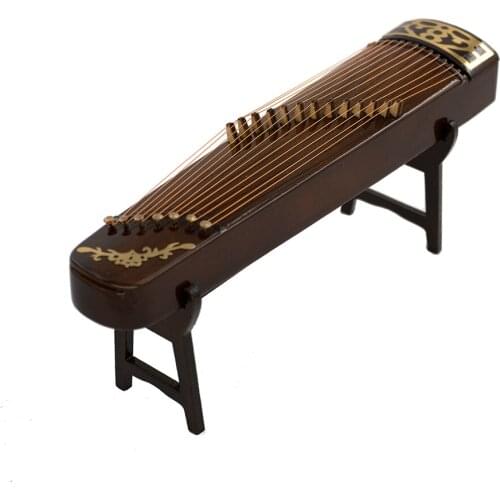 1Pcs Wooden Miniature Chinese Zither Model with Support and Case Mini Guzheng 1/12 Dollhouse 1/6 Action figure Accessories