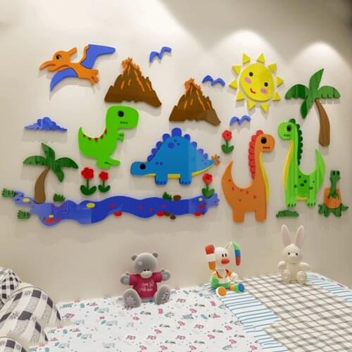 Childrens cartoon room bedroom bedside kindergarten wall decoration sticker Dinosaur 3d self-adhesive acrylic wall sticker
