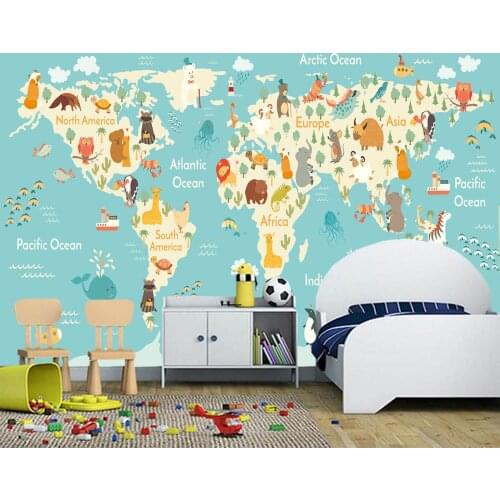 Custom children wallpaper, cartoon world map murals for the living room childrens room wall wallpaper PVC
