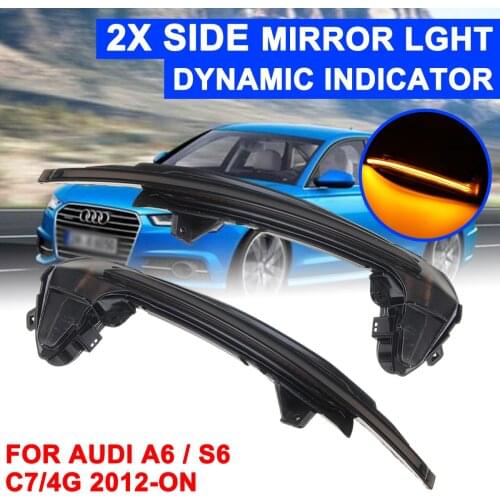 For Audi A6 / S6 C7/4G 2012-on 1Pair Led Car Daytime Fog Day Running Lights Rearview Mirror Dynamic Strobe Strip Turn Lamp