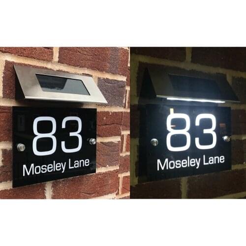 Door Plaques Door Signs Door Number 1 - 999 Personalised Name Solar Light