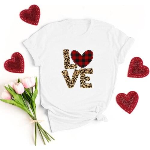 Love Heart Printed Women Tshirts Short Sleeve White Sweet Cute T-Shirt Femme Valentine Tee Shirt for Girls Gift