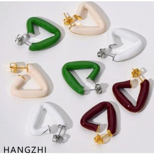 HANGZHI INES New Color Drip Glaze Enamel Geometric Metal Triangle Hoop Earrings for Women Girl Fashion Party Travel Jewelry 2021