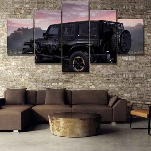 Mountain SUV Car Black Colour 5 Panel Canvas Picture Print Wall Art Canvas Painting Wall Decor for Living Room Poster No Framed
