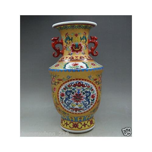 Chinese Collectibles Porcelain Painting flowers Long & Noble Binaural Big Vase