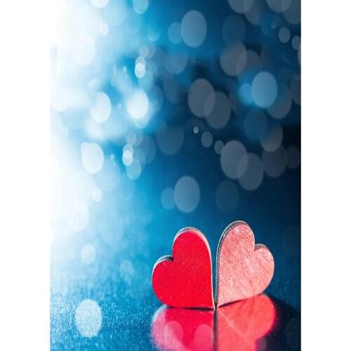 Red Heart Flare Bokeh Blue Photography Backgrounds Customized Backdrop for Lovers Valentines Day Wedding Photocall Photo Studio