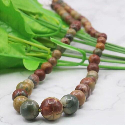 6-14mm Multicolor Picasso Stone Round Beads Neckalce Fashion Jewelry Gifts For Girl Women Natural Stone 18inch Wholesale Supply