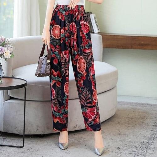 Summer Wide Leg Pants Plus Size 5XL 2020 Women Vintage High Waist Print Elegant Long Trousers Female Casual