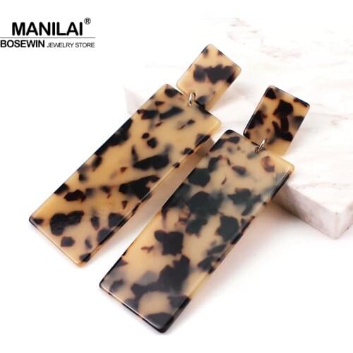 MANILAI Rectangle Acrylic Long Dangle Earrings Big Geometric Acetate Tortoiseshell Earrings For Women Statement Leopard Jewelry