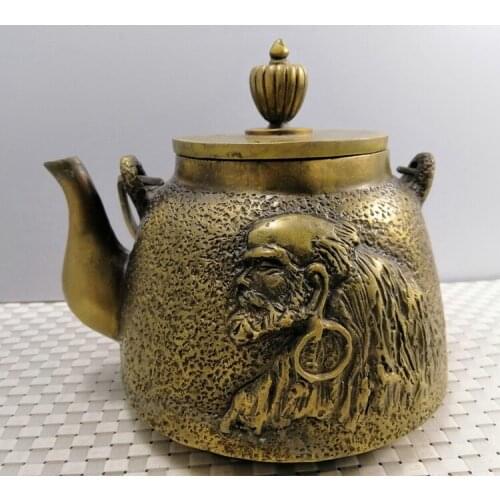Antique MingDynasty copper Teapot,Carved character,Home Decoration,best collection & adornment