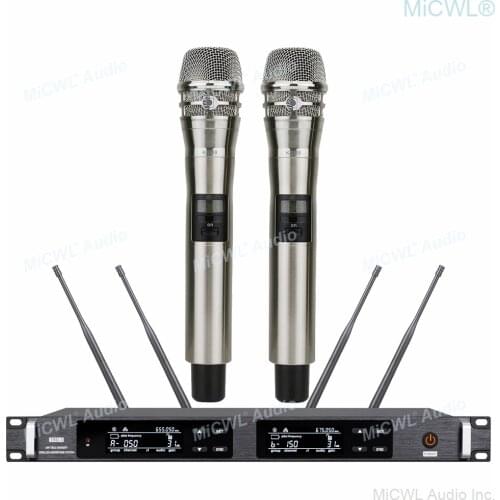 MICWL UR24 200 Channel UHF Wireless Karaoke Microphone System 2 UR2 KSM8 Handheld UR1 Bodypack 2 Headset Microfone