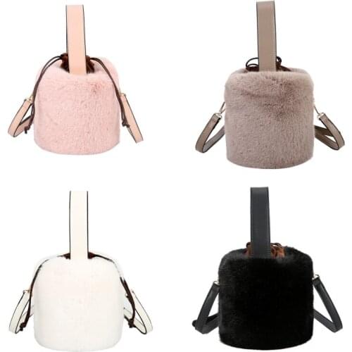 Fashion Faux Fur Winter Bucket Bag Handbag Women Shoulder Crossbody Soft Plush Purse Female Outdoor Travel Shopping Tote