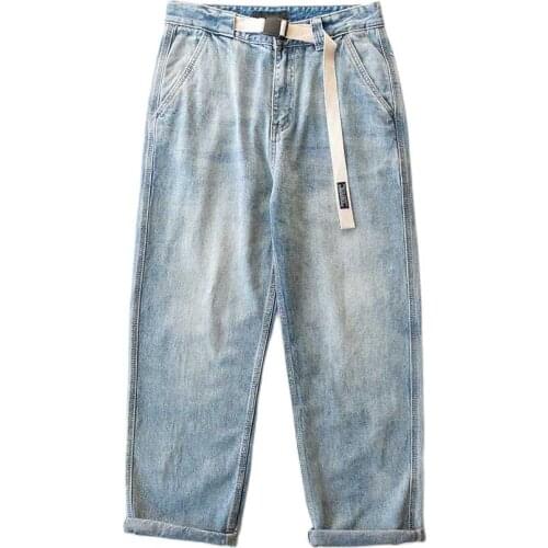 Men Fashion Straight Jeans Casual Denim Pants Retro Light Blue Loose Baggy Streetwear Trousers Distressed Jeans Men Clothing