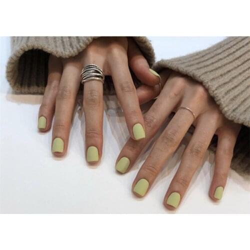 24pcs Press On Nails Fashion Avocado Green Pure Color Acrylic Matte False Nails Summer Cute Square Head Fake Nails With Glue TO