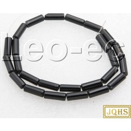 Natural 6X14mm Tube Column Black Agates Stone Beads for Jewelry Making 15" v1353