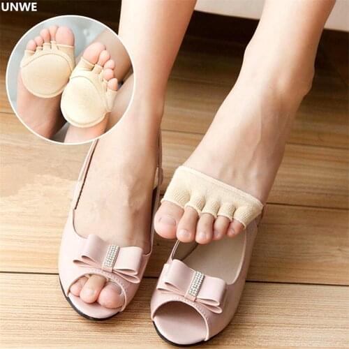 High Heels Socks Insole Forefoot Pain-proof Thick Half Palm Pad Wear Invisible Female Five Toe Half Socks Boat/Low Cut Socks