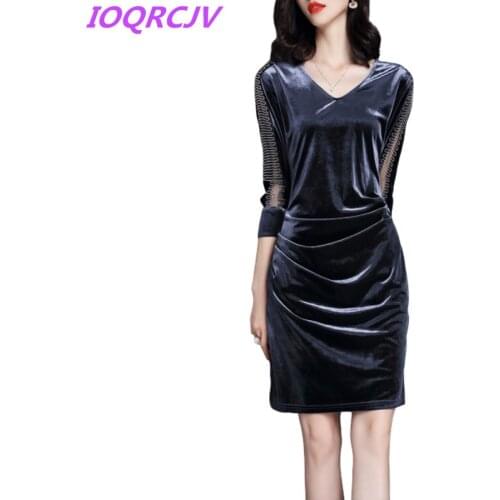 2020 Spring Autumn New Women Dresses Gold Velvet V-neck Sexy Vintage Mini Dress Femme Party Dress Casual Femininos Vestidos P224