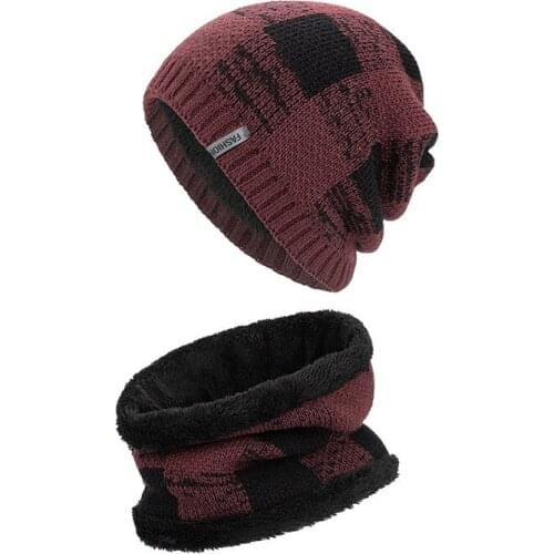 2021 Autumn And Winter New Male Female Plaid Warm Knitted Beanie Hats Cold-Proof Cap Bib For Men Women Europe America Suit D58