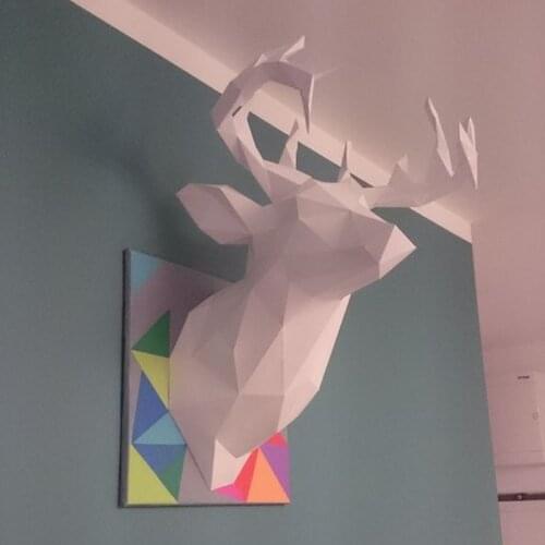 Deer Head Trophy Papercraft 3D Paper Model 3 Color Geometric Origami Paper Sculpture for Home Decor Wall Decoration Crafts