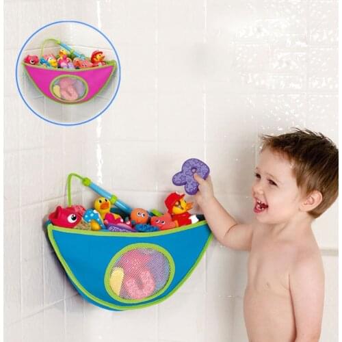 Baby Bath Toys Organizer Wall Hanging Storage Bag With Strong Suction Cup Bathroom Cosmetics Net Bag Folding Mesh Storage Basket