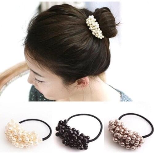 Girls Hair Accessories Rustic Small Fresh Flower Beaded Pearl Headband Rubber Band Tousheng Elastic Hair Bands Durag