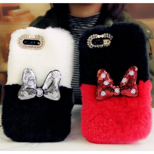 Bowknot Rabbit Fur Cases For Redmi5 6 7 4A 5A 6A Warm Handmade Rabbit hair Cover For Redmi note4 4x 5A 7 6 Pro Shell Skin Cases