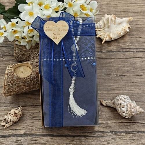 Mevlüt Shawl Lacy, Pearl Rosary White, Heart Plexiglass, Kraft Acetate Boxed Mothers Day Special Package Set FREE SHİPPİNG