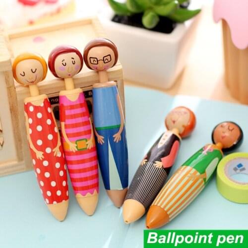 5pcs/Lot Lovely Family Doll Ballpoint Set 0.7mm Roller Ball Blue Lnk Pen Decoration Stationery Office School Gift Supplies H6569