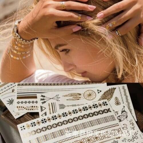 Hot Flash Metallic Waterproof Temporary Tattoo Gold Silver Tatoo Women Jewelry Flower Party Body Arm Art Tattoo Sticker