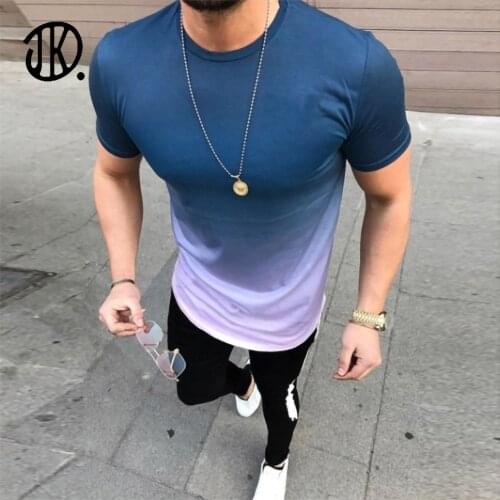 Hot Sale Mens Gradient Printed Tops Summer Sports Round Neck T-Shirt Oversized Stretch Top Fitness Male Pullover 4XL Casual Tee