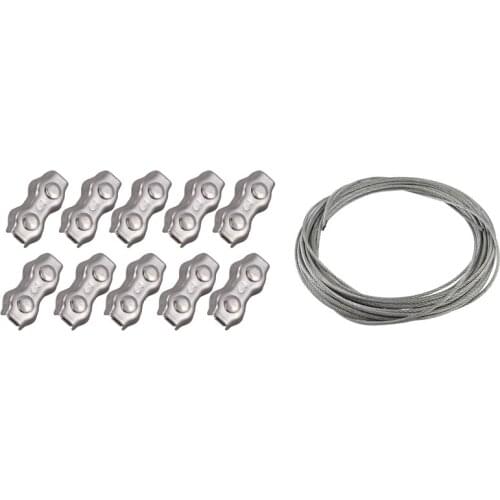 11 Pcs Stainless Steel Wire Rope Clamps+Cable: 10 Pcs 3Mm Duplex Clips Wire Cable Rope Grips Clamps Caliper & 1 Pcs Flexible Wir