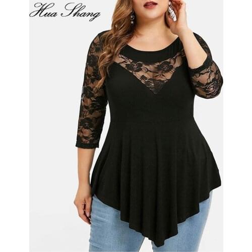 Plus Size 5XL Floral Lace Hollow Out Sexy Tunic Blouse Women Clothing Summer Big Size Tops Ladies Ruffles Irregular Blusas
