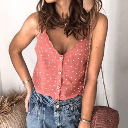 Women 2021 Sexy Polka Dot Blouse Shirt Elegant V-Neck Sleeveless Button Tops Summer 2XL Fashion Ladies Chic Streetwear Top Blusa