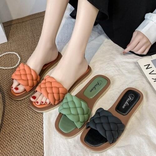 2021 New Women Slippers Fashion Weave Flat Sandal Ladies Outdoor Beach Lady Shoes Home Lovely Casual Office Female Flip Flops