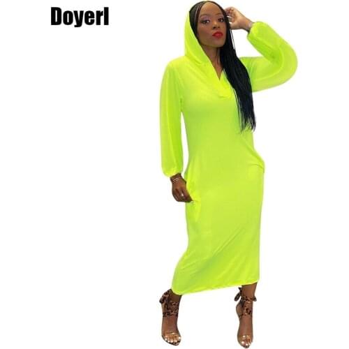 Streetwear Women Long Sleeve Casual Dress with Pockets Autumn Backless Hollow Out Neon Green Bodycon Midi Dresses for Women 2021